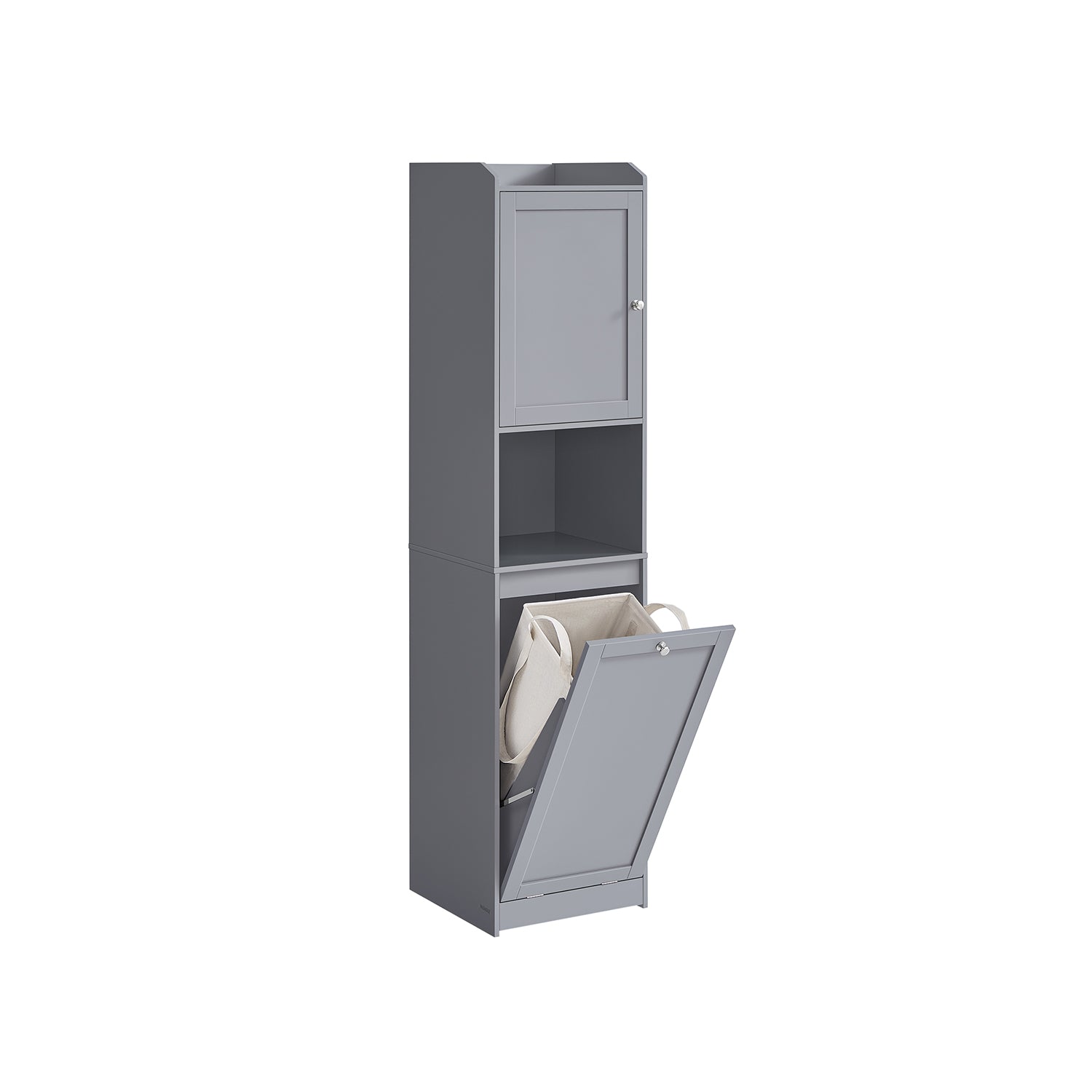 Bathroom cabinet - with laundry basket and handles - pigeon gray