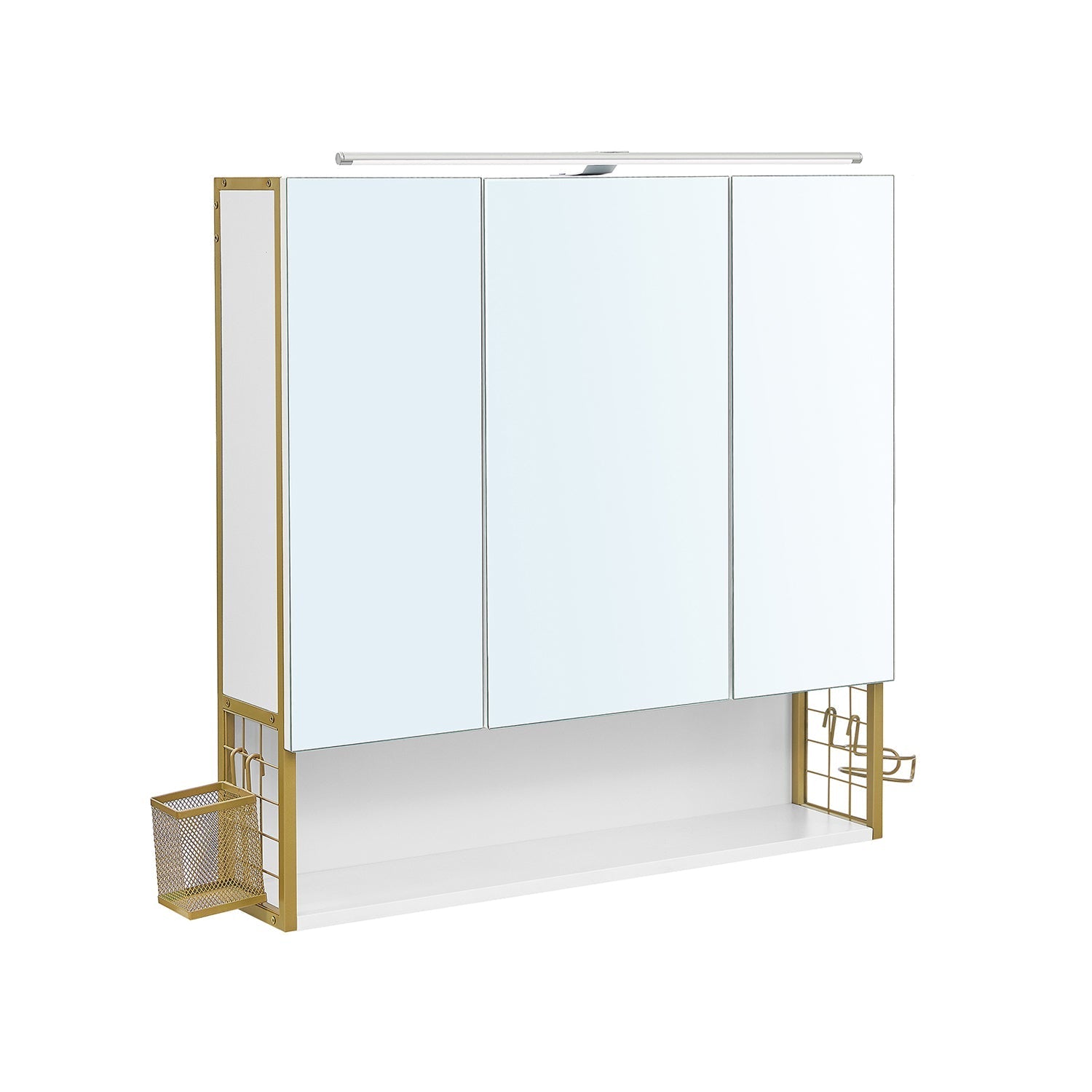 Mirror cabinet - Bathroom cabinet - With Lighting - Double Door - Modern - White / Gold