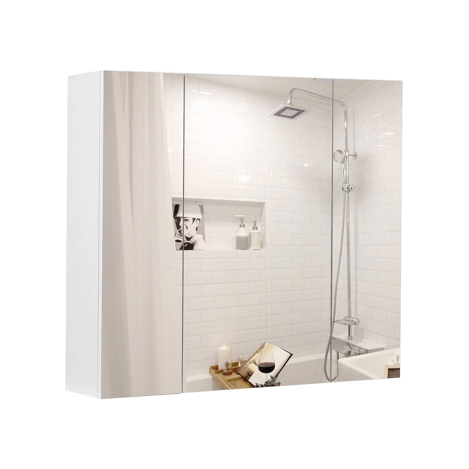 Mirror cabinet - Bathroom cabinet - 2 shelves - With mirror - Suspended - White