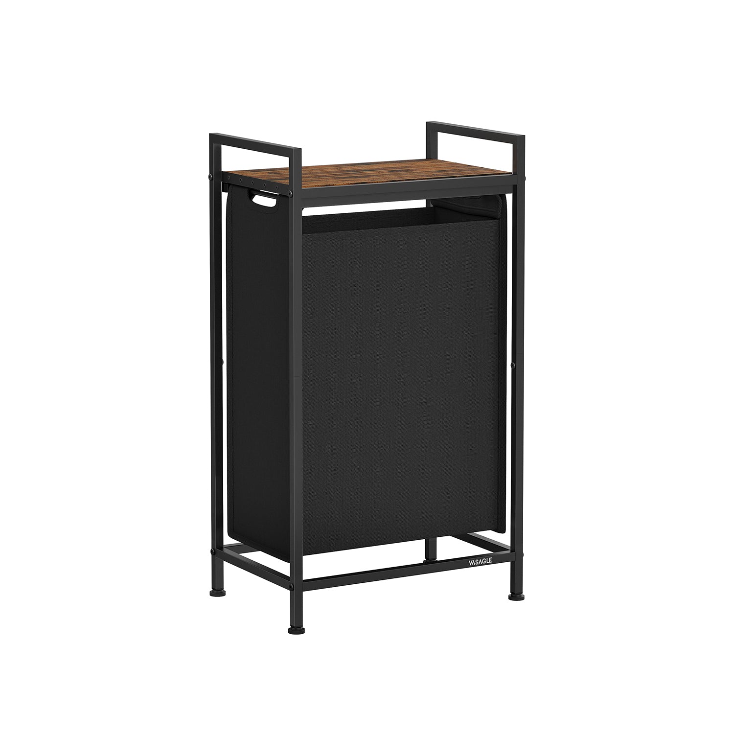 Laundry basket - with plank - ink black and vintage brown