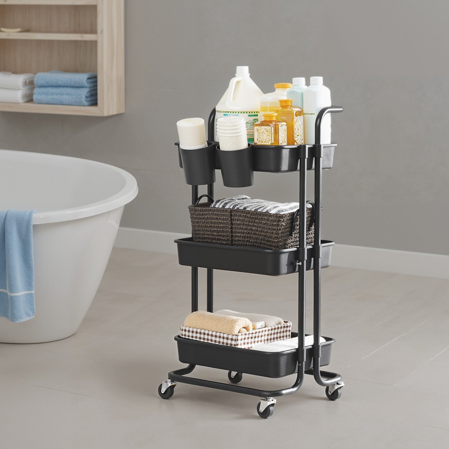 3-layer trolley, serving wagon, kitchen wagon with handle