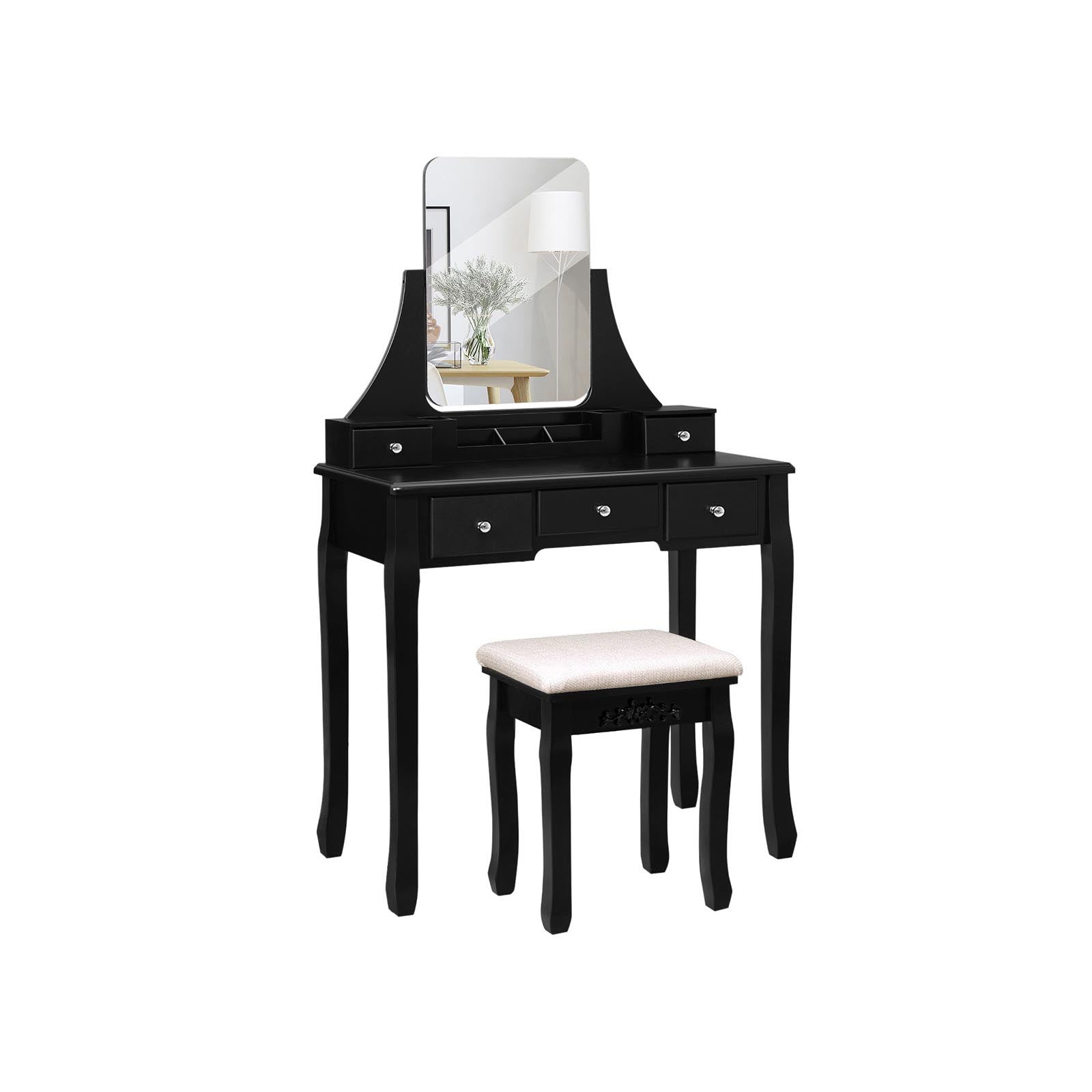 Dressing table - Make -up table with mirror and drawers - Cosmetics table - Black