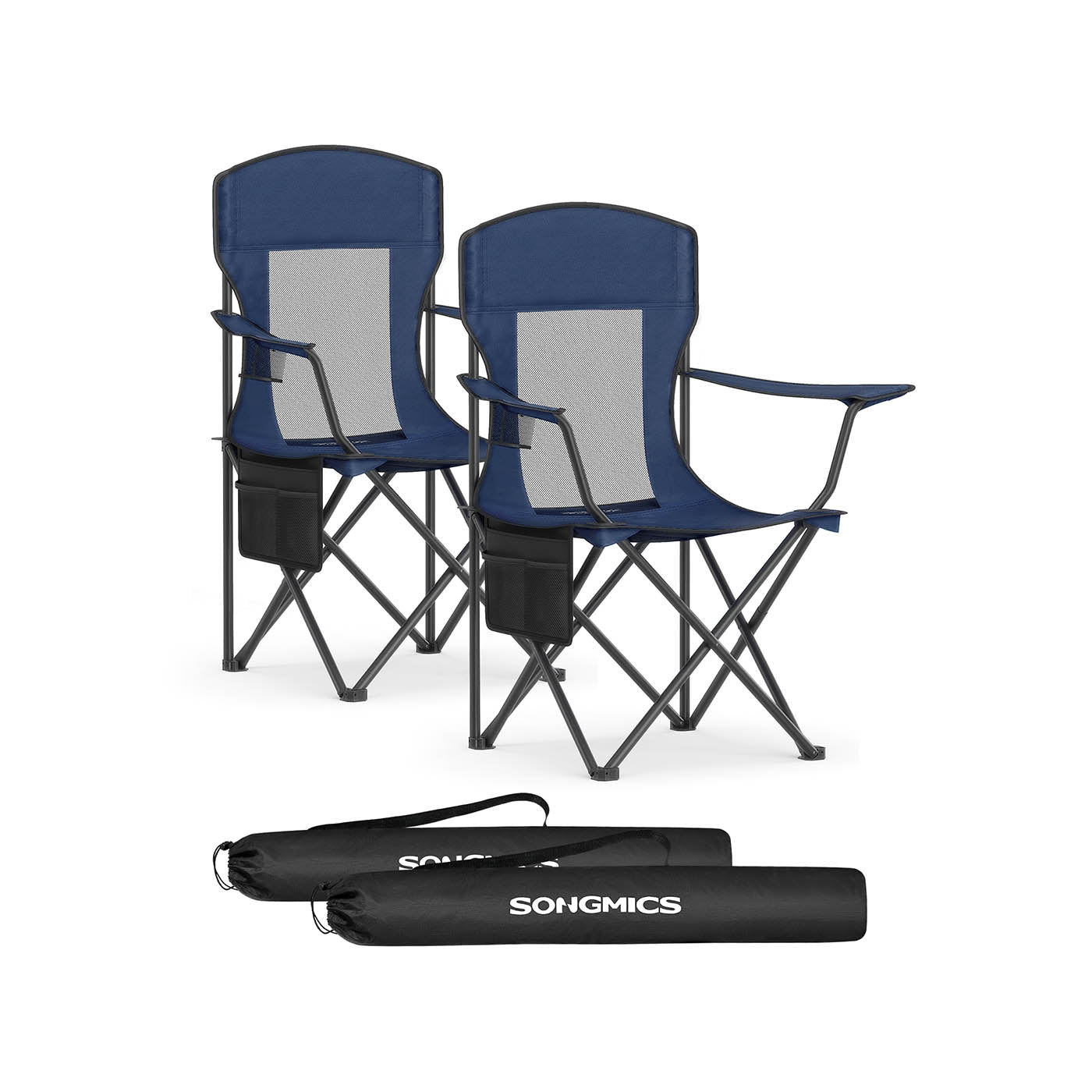 Camping chairs set of 2 with adjustable armrests, harbor blue
