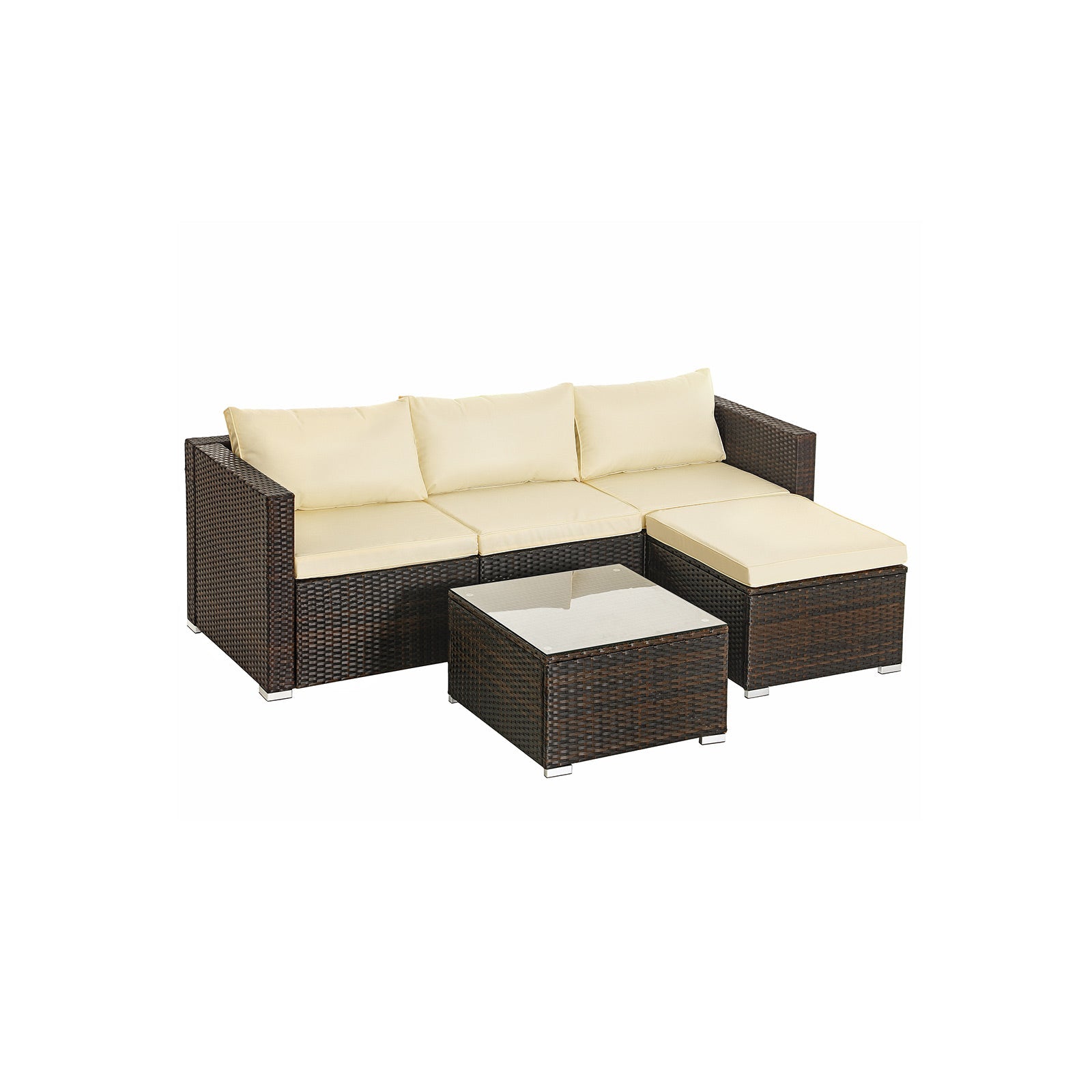 Garden furniture set - Polyrotan Lounge Set - Garden table with glass top - Brown/Beige
