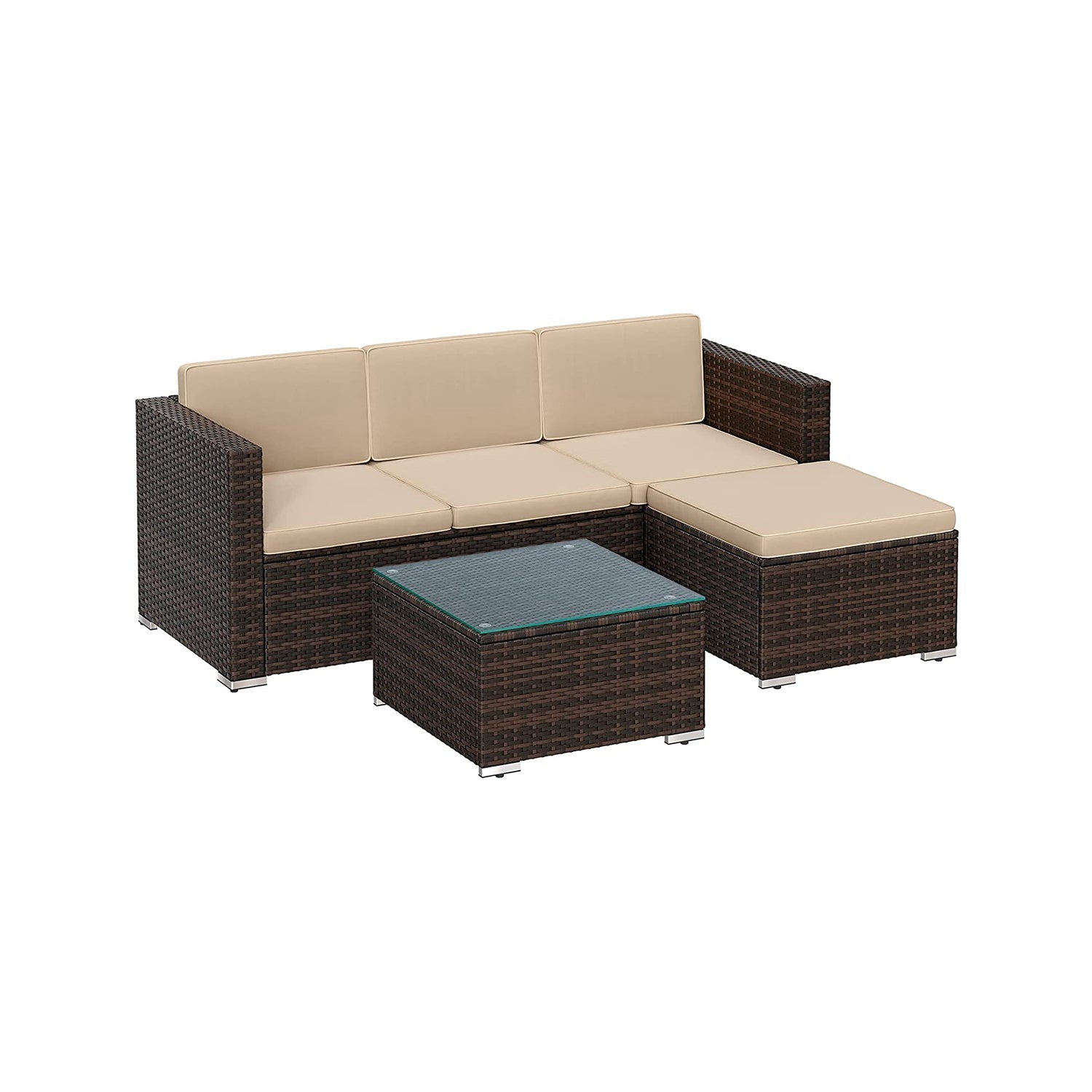 Lounge set - Garden furniture set - Corner sofa with table - Glass top - Brown