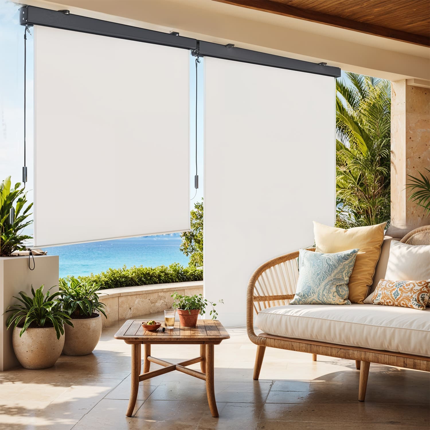 Vertical canopy - extendable, set of 2, sun protection for balcony or terrace