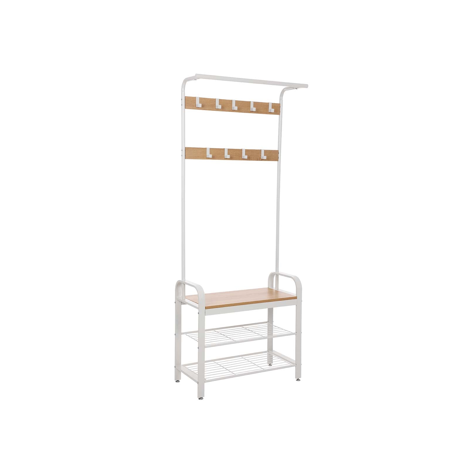 Coat rack - Shoe rack with bench - Industrial - White/Naturel
