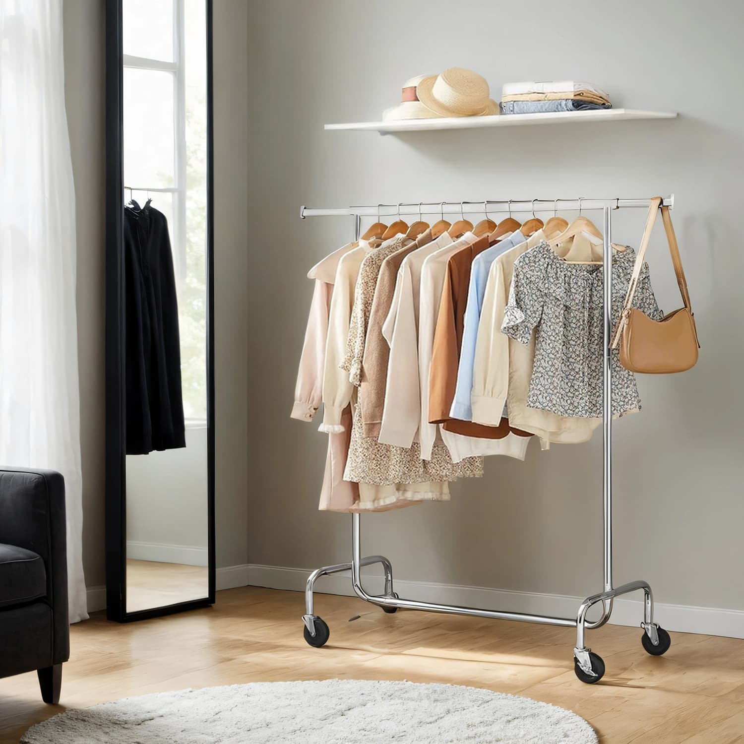 Clothing rack with wheels - extendable - up to 130 kg - sturdy model