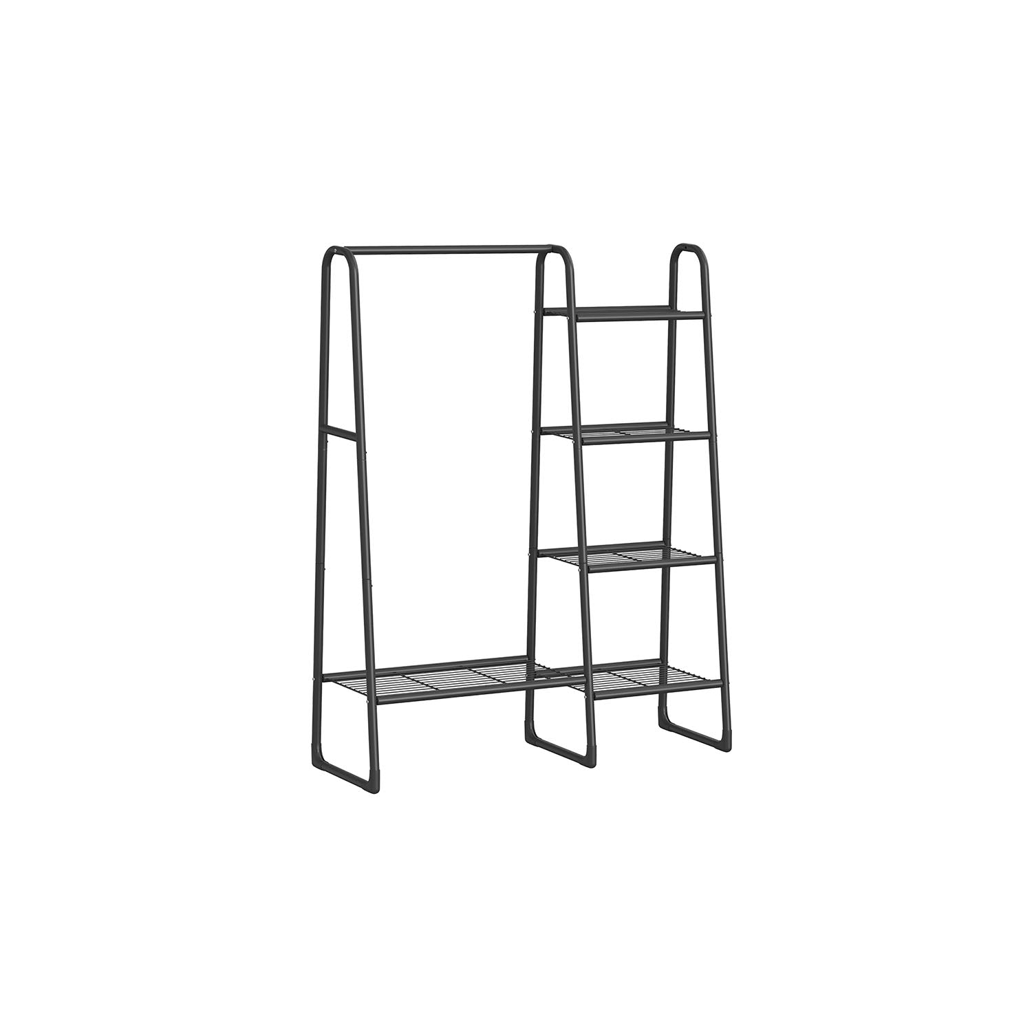 Clothing rack with 5 shelves and steel frame ink -black