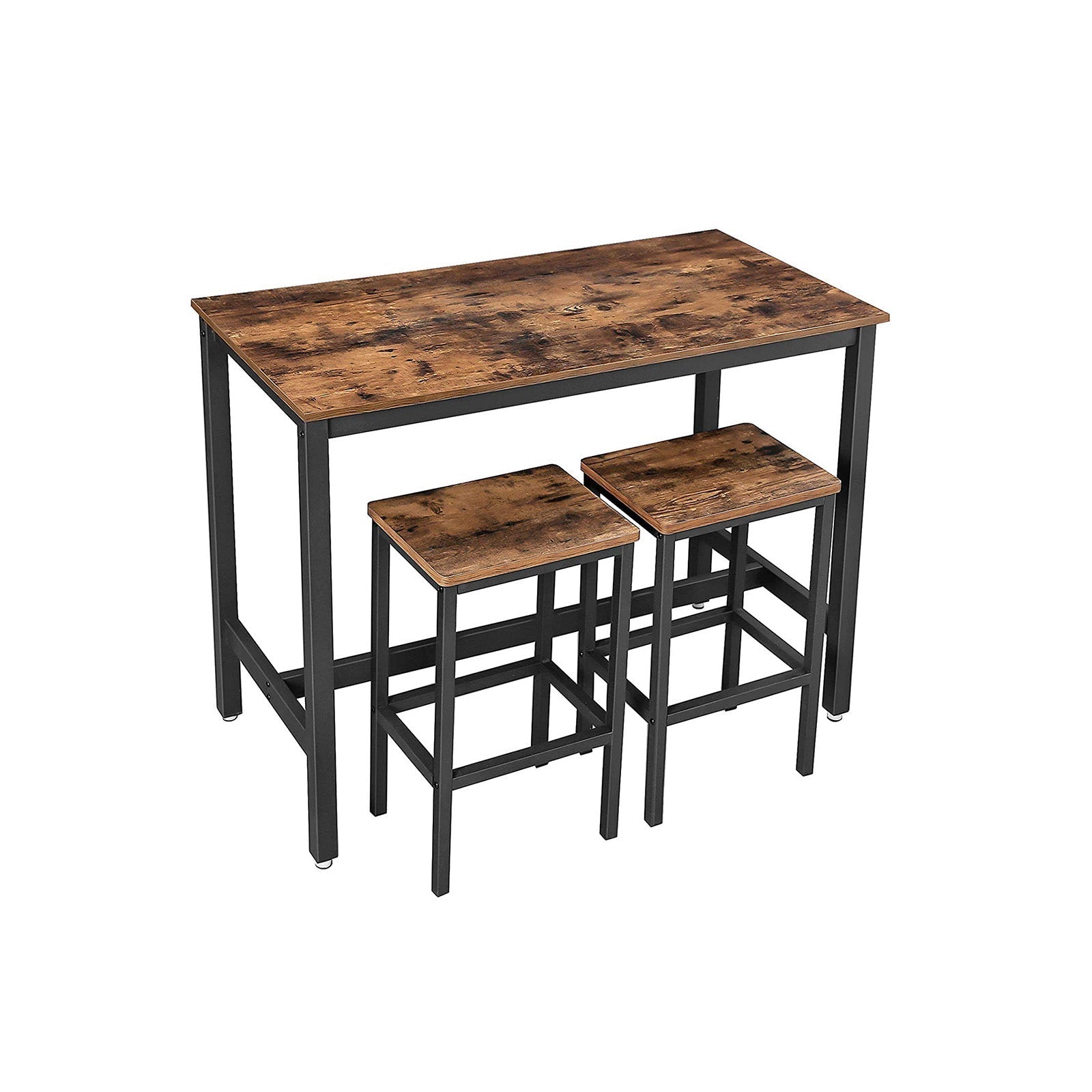 Bar table - Set with 2 bar stools - High table - 120 x 60 x 90 cm - Vintage brown/black