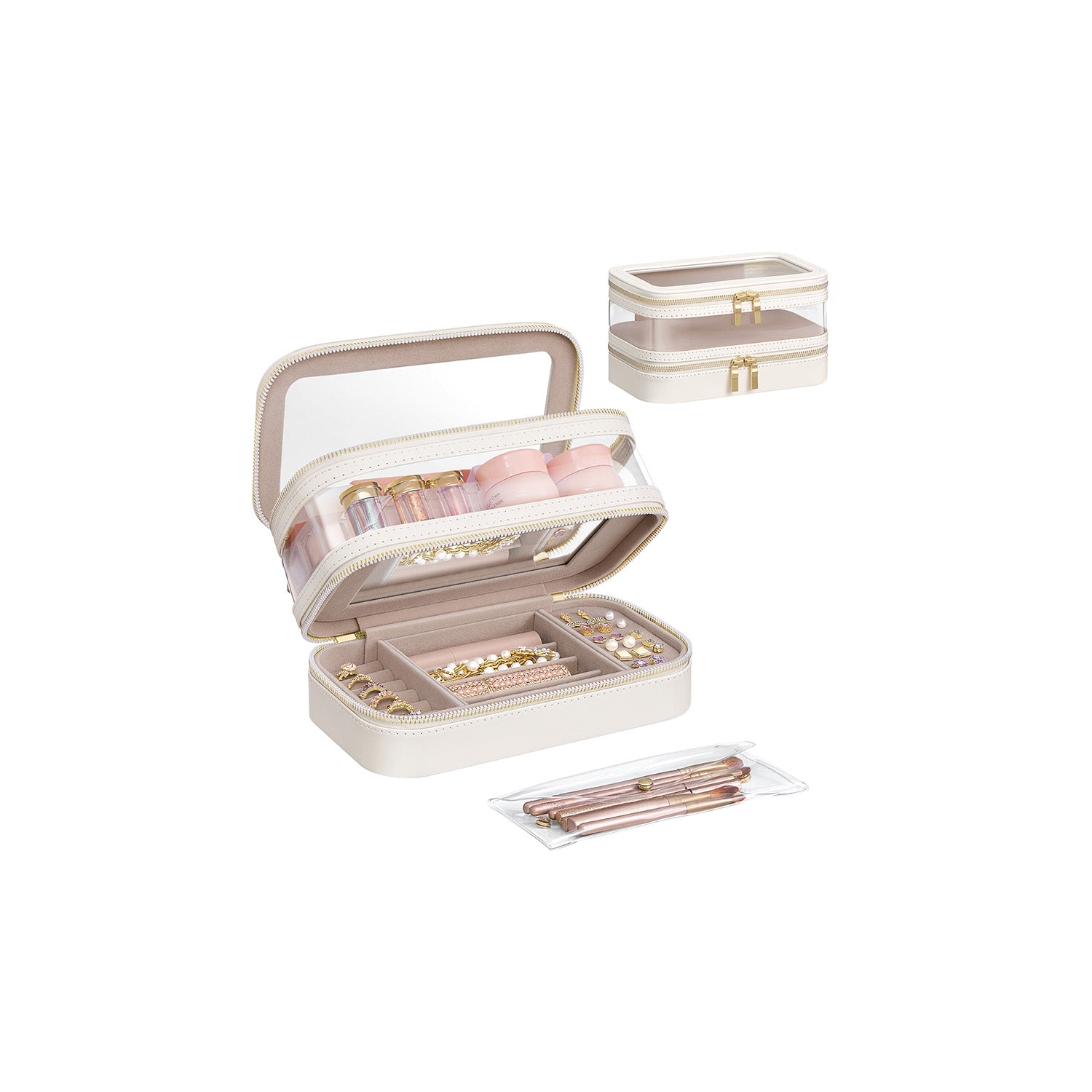 Make-up bag with jewelry box Wolk White