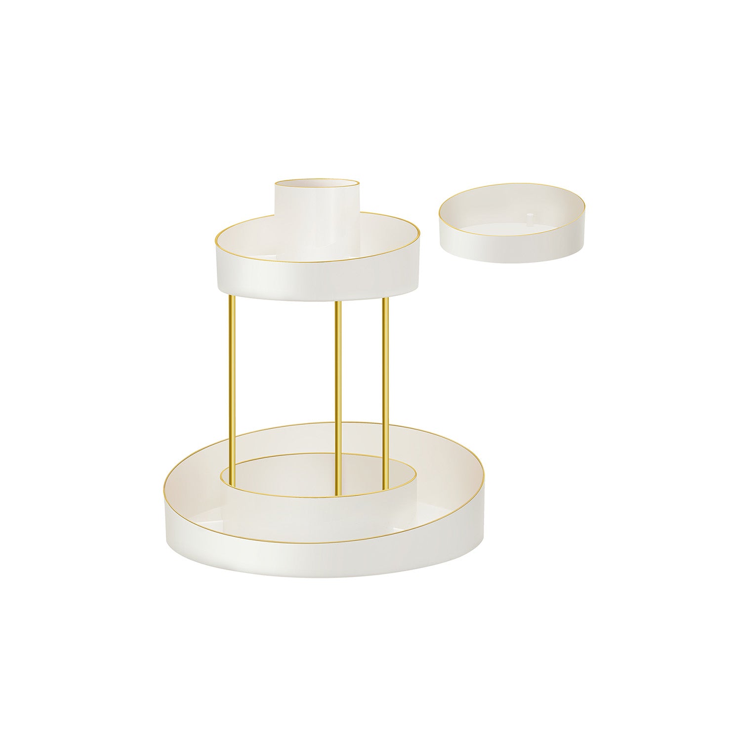 Make-up organizer rotatable with extra bowl of gold colored
