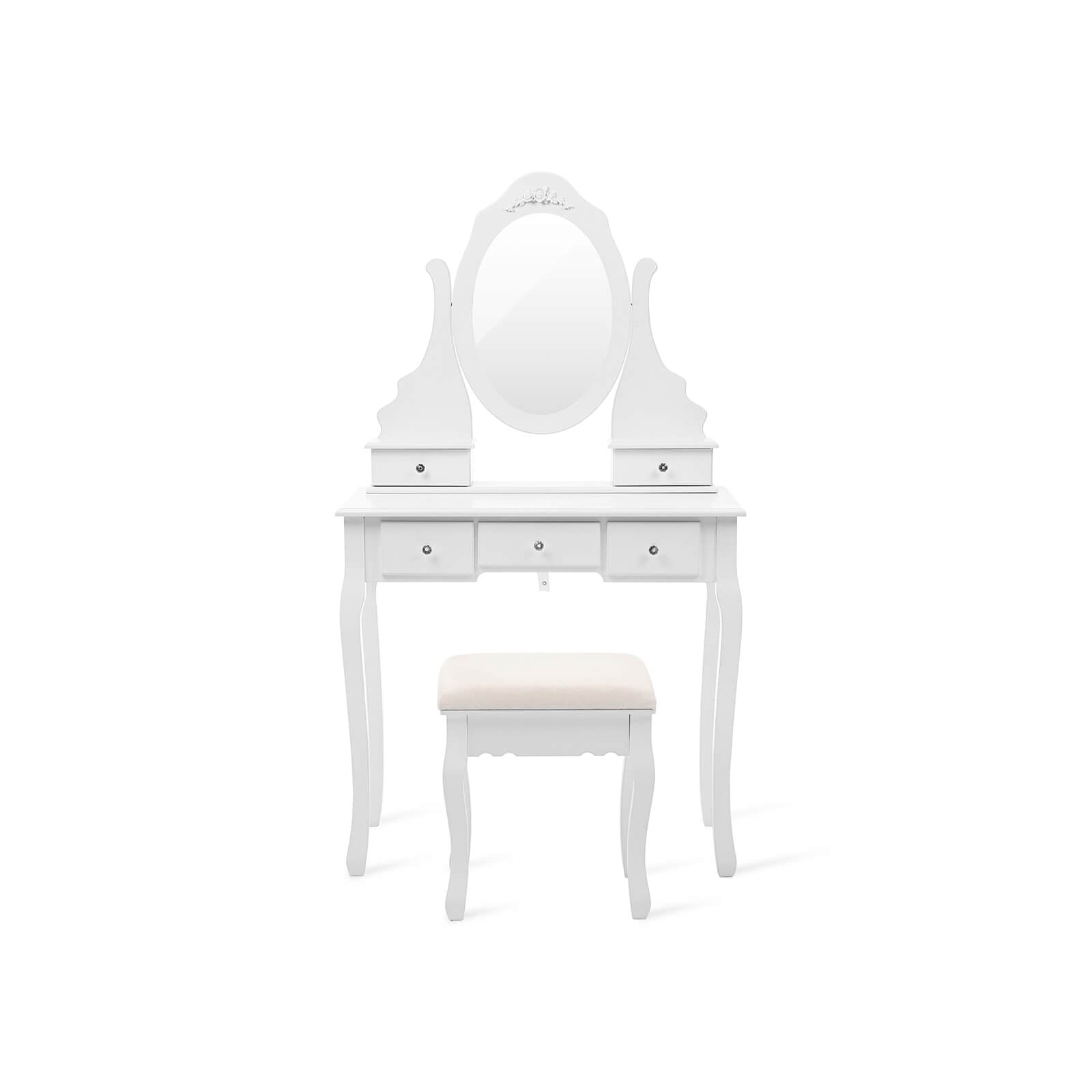 Dressing table-Make-up table-5 drawers-Rotating mirror-with stool-white