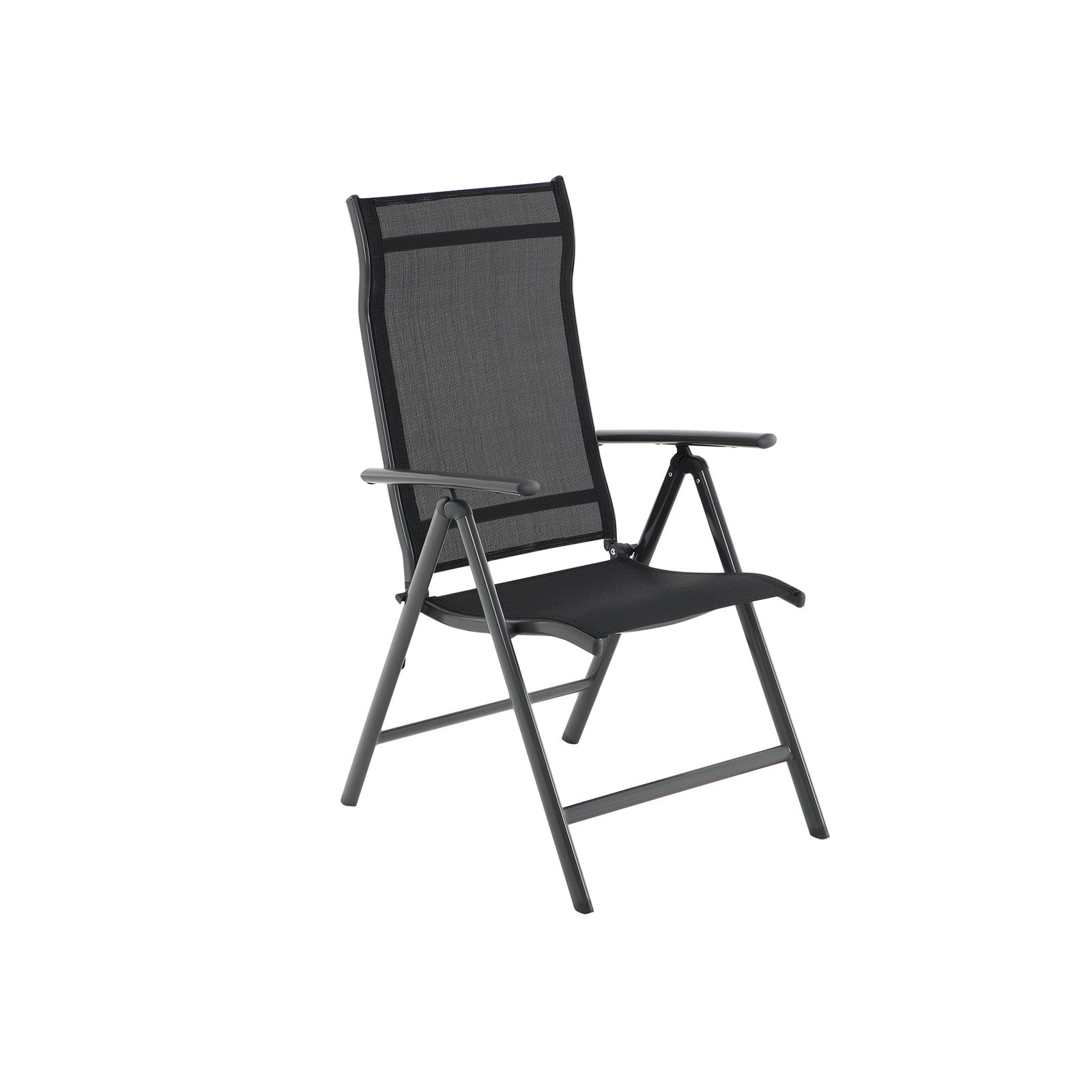 Garden chair - Folding chair - Adjustable backrest - Aluminum frame - Black