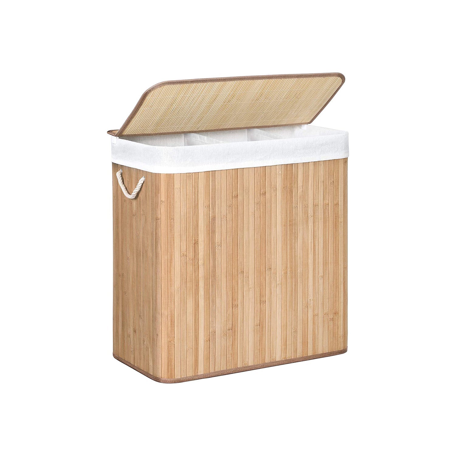 Laundry basket - with 3 compartments - removable bags - natural
