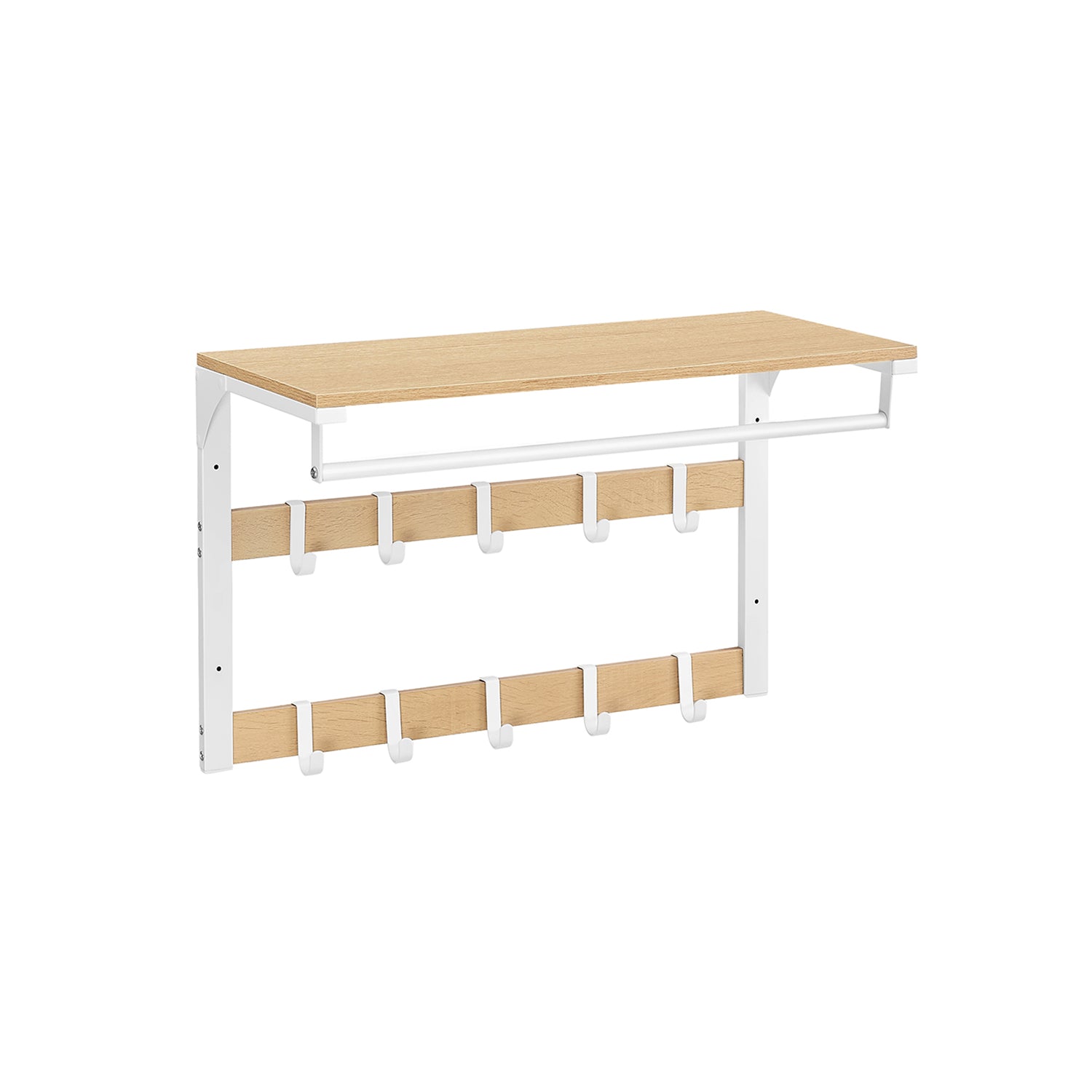 Wall coat rack-with shelf-10 detachable hooks-oak-white