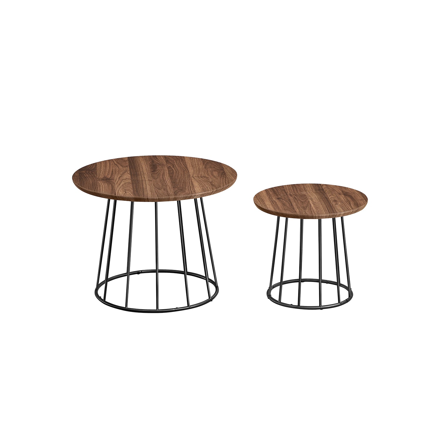 Coffee table set of 2 with steel frame in natural walnut color