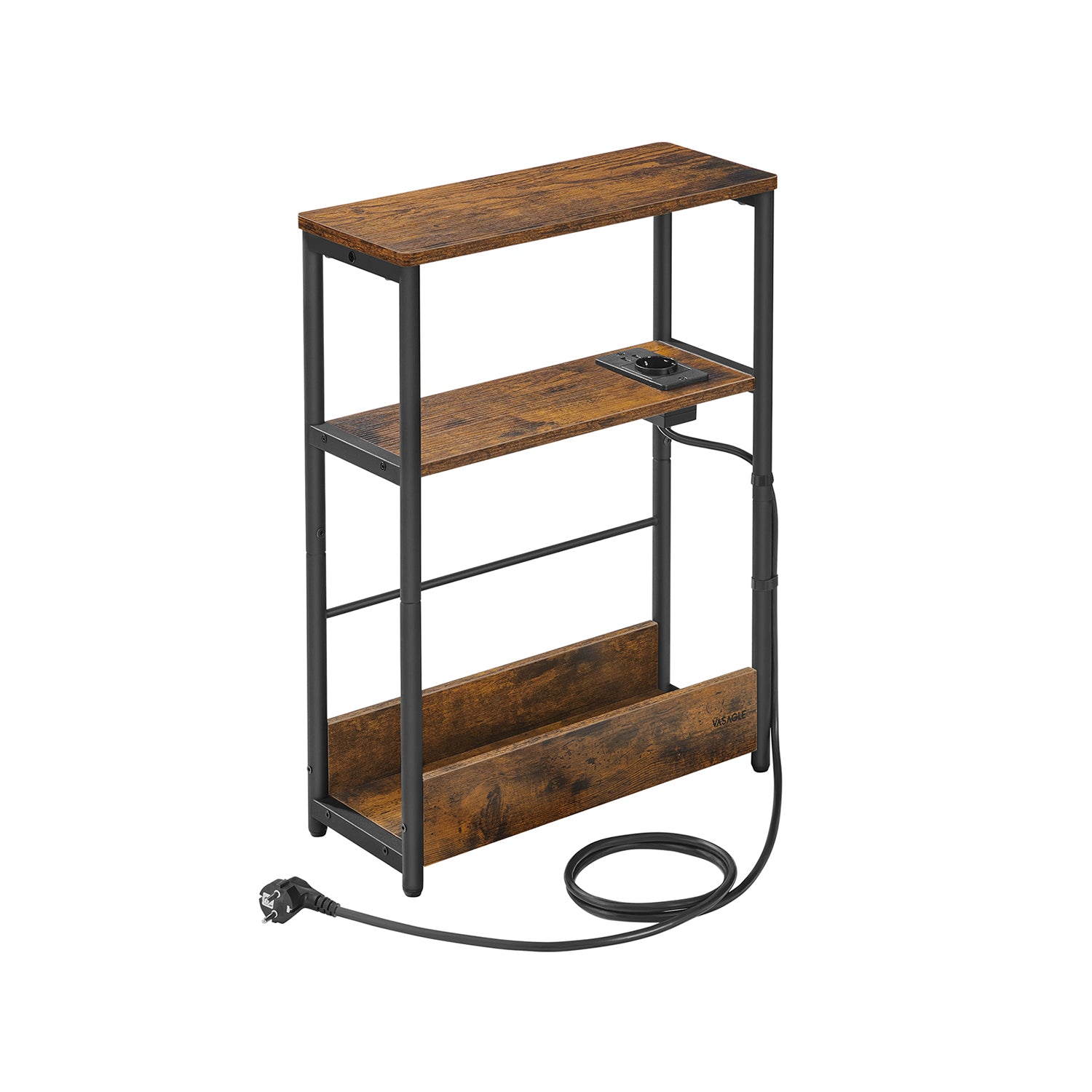 Side table-with 3 shelves-narrow-vintage brown-ink black