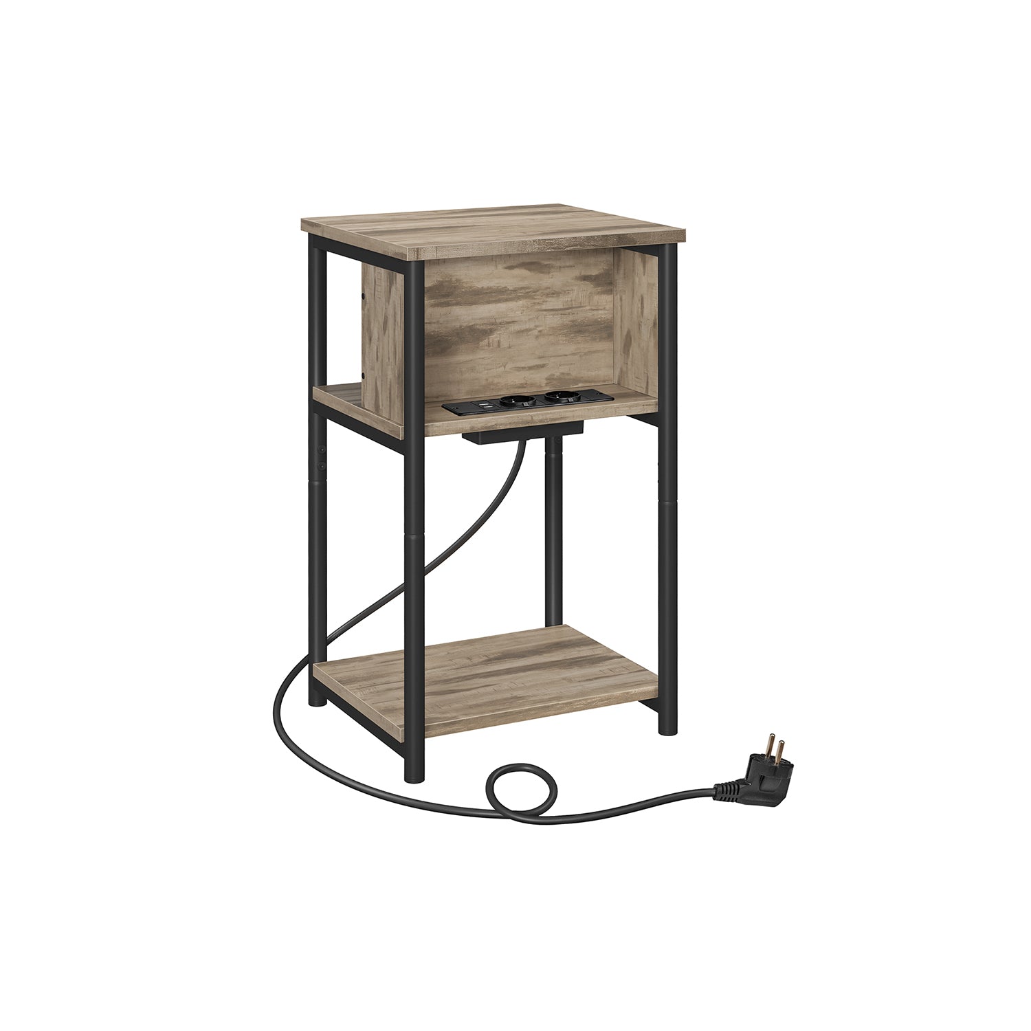 Side table with socket-Hazelnut brown-black