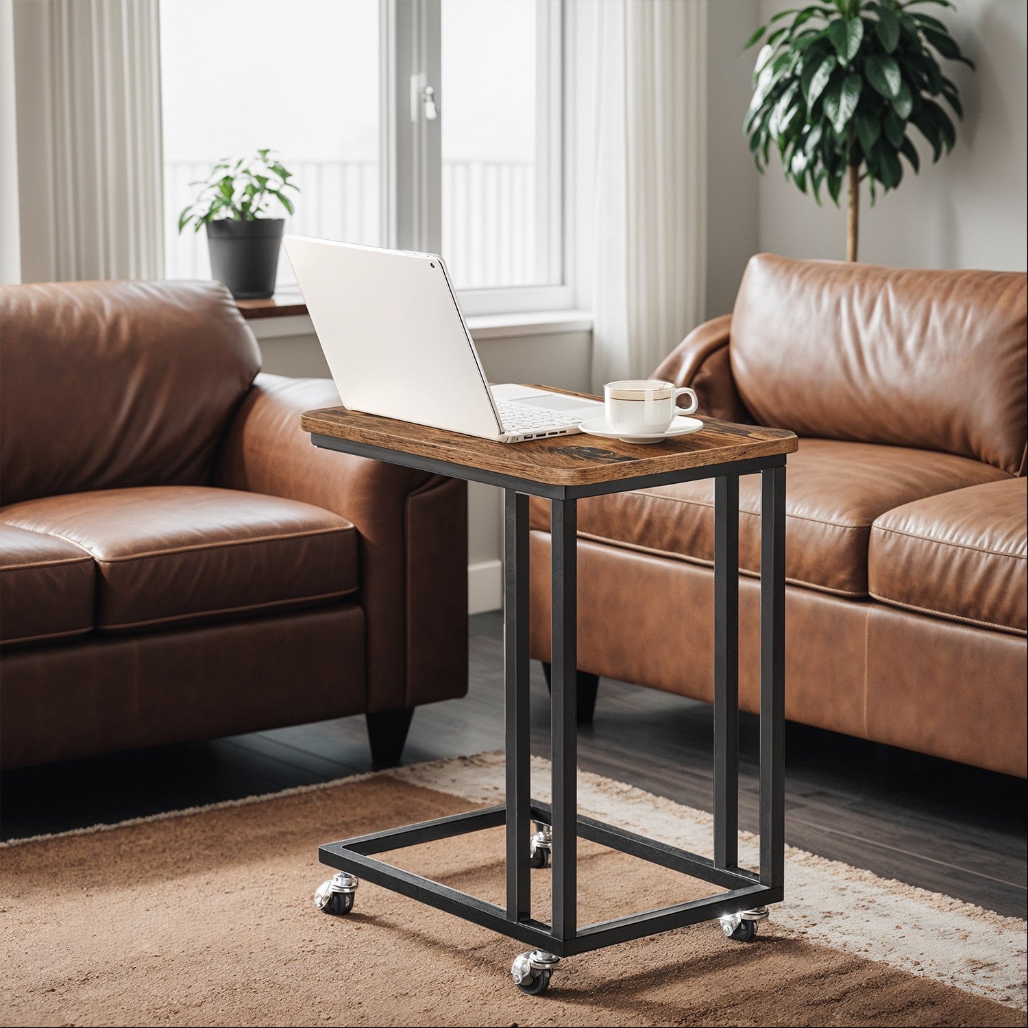 Side table on wheels-C-shaped coffee table, industrial design