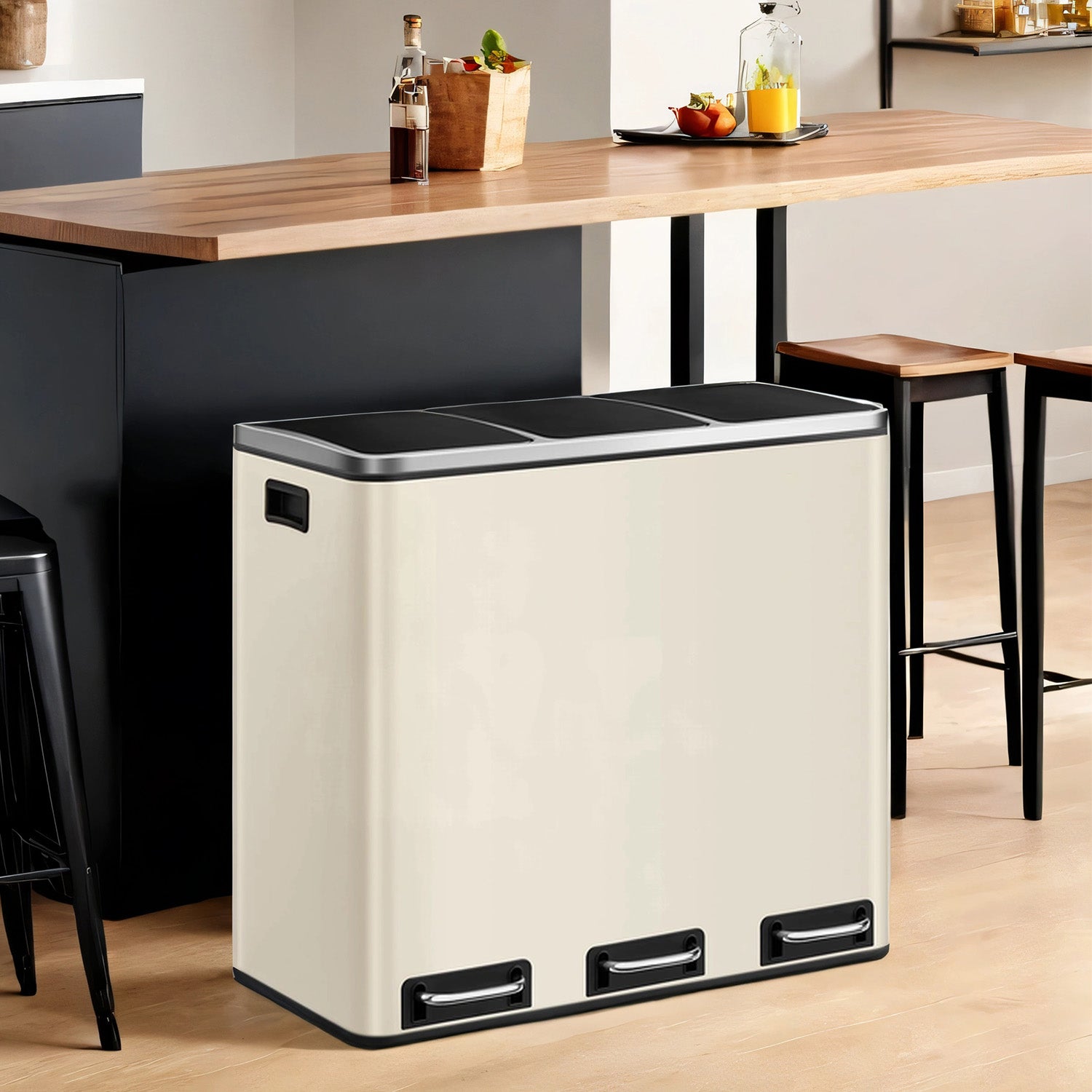 Kitchen waste bin, 3 x 18 l, waste separation system 3 compartments