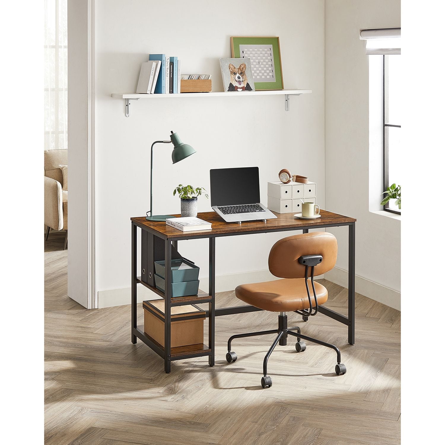 Desk - PC table with 2 shelves - Left or right mountable - 120 x 60 x 75 cm