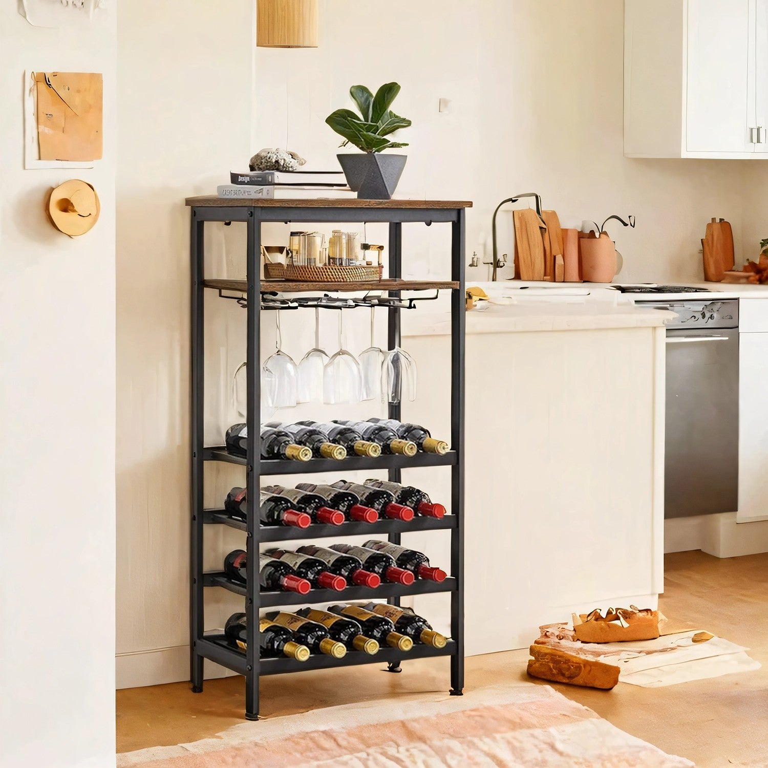 Wine rack - for 20 bottles - with glass holder - for basement