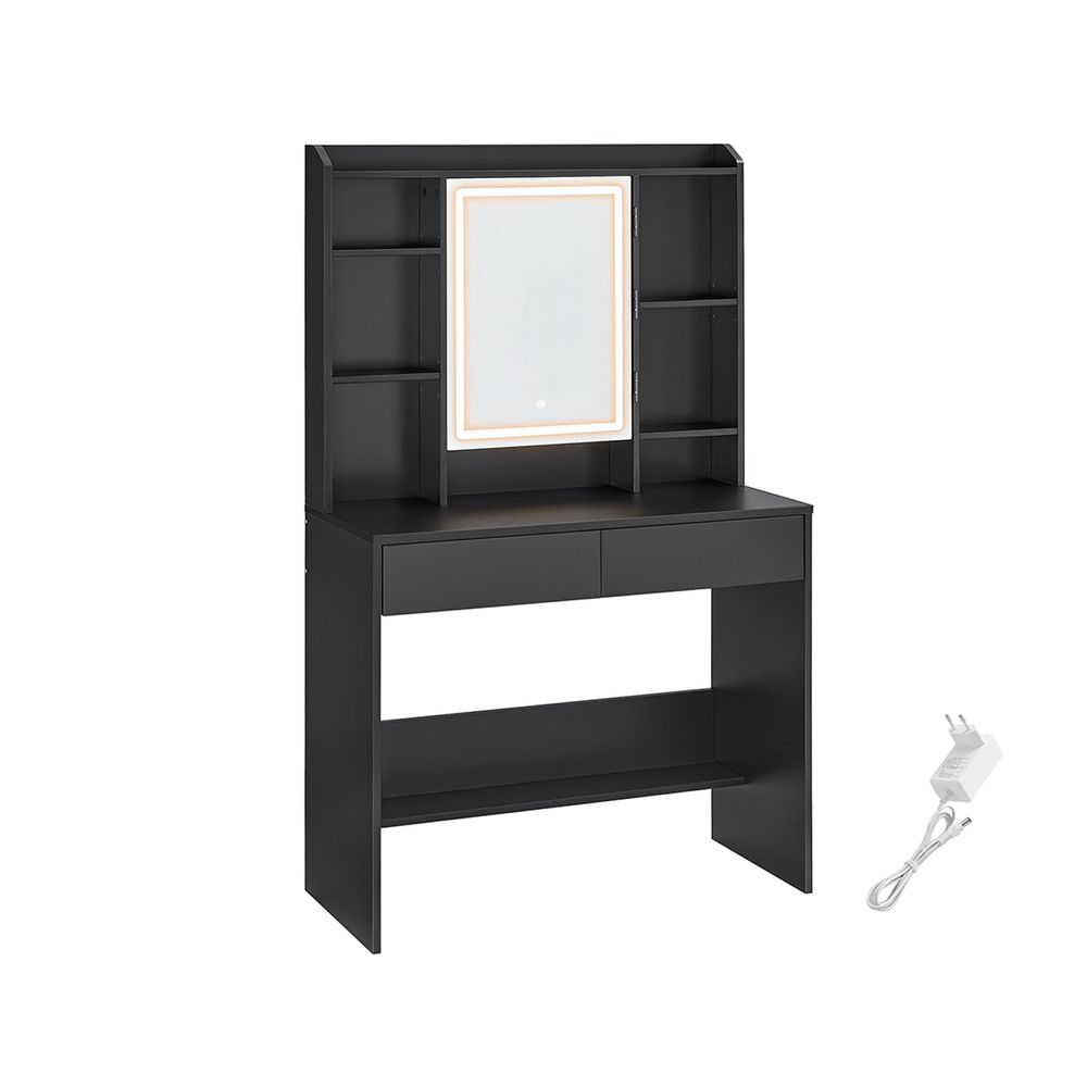 Dressing table - Make -up table - With LED lighting and mirror - 2 drawers - made of wood - Black
