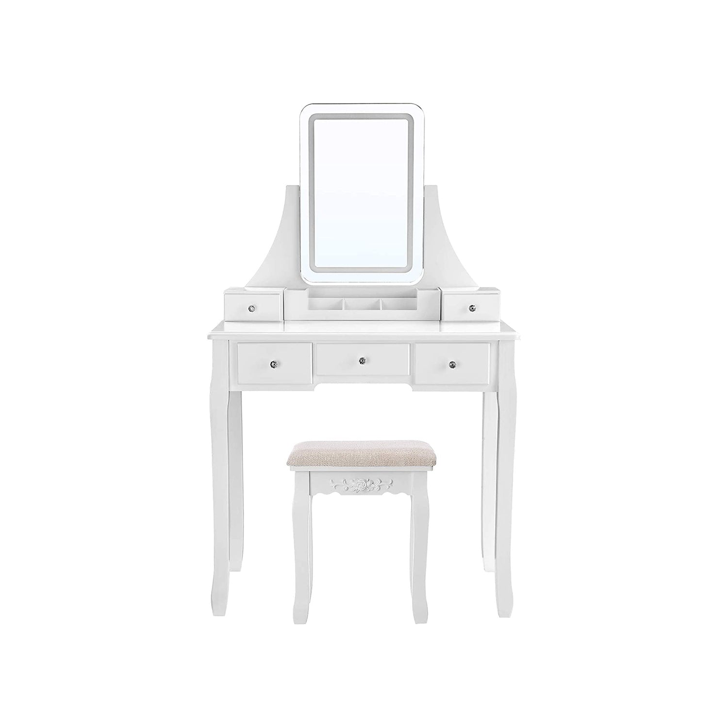 Dressing table - Make -up table - With mirror - 5 drawers - LED lighting - White
