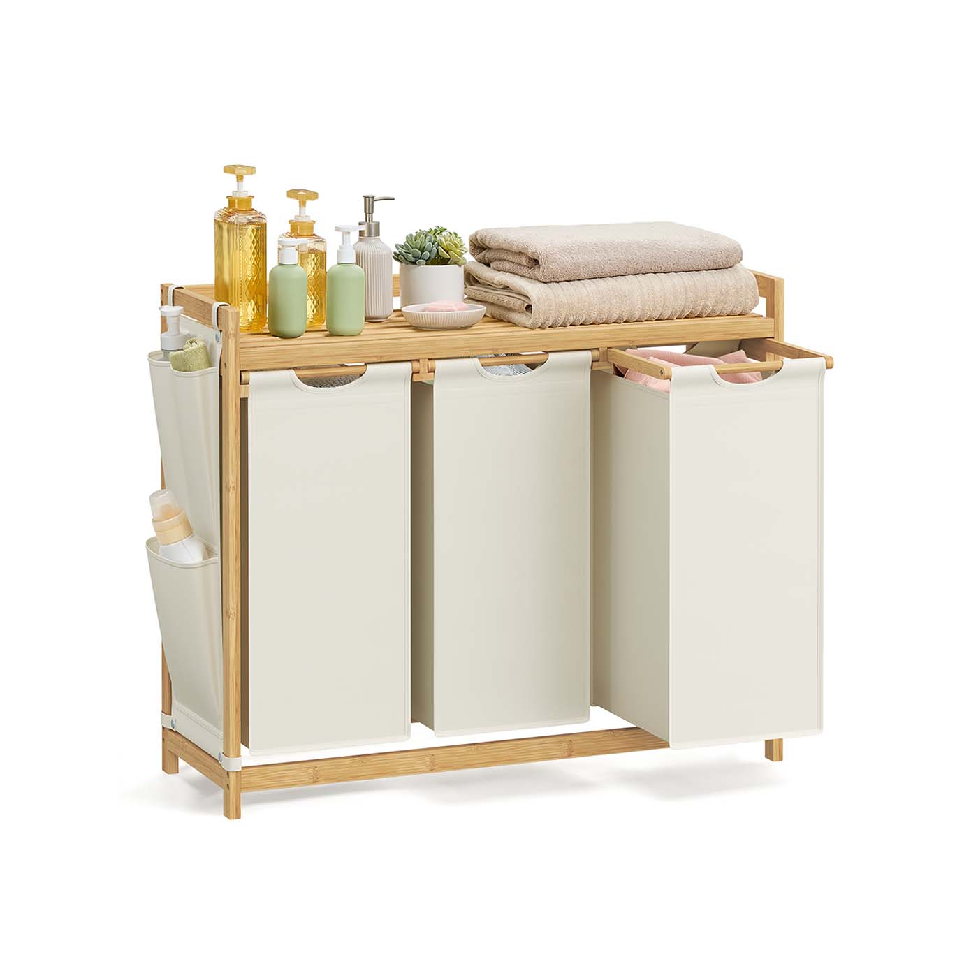 Laundry basket 3 courses 3 x 50 l 94 x 33 x 78 cm cream white