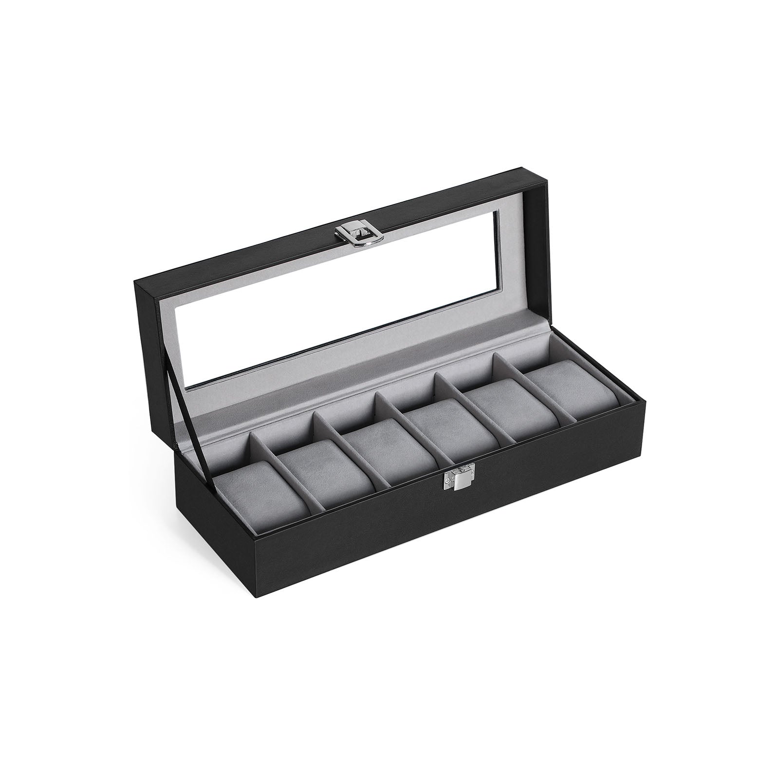Watchbox - watch cabinet with glass lid - for 6 watches - Black