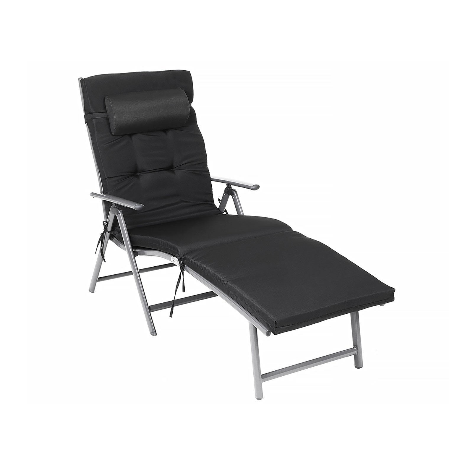 Lounge chair - Foldable - With removable cushion - Stainless aluminum - Black