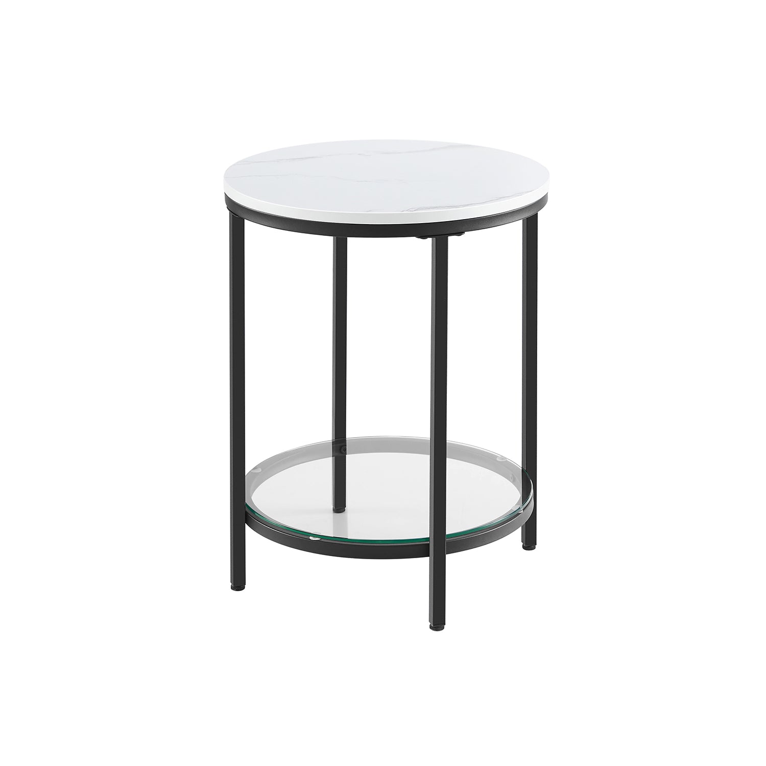 Side table - 2 levels - White Marble look - Black frame