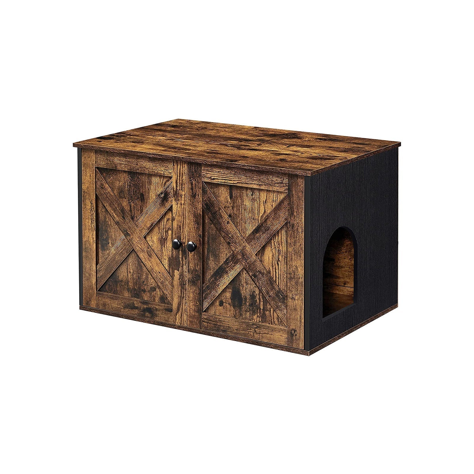 Cat tray furniture - Cat house with doors - Vintage brown / black
