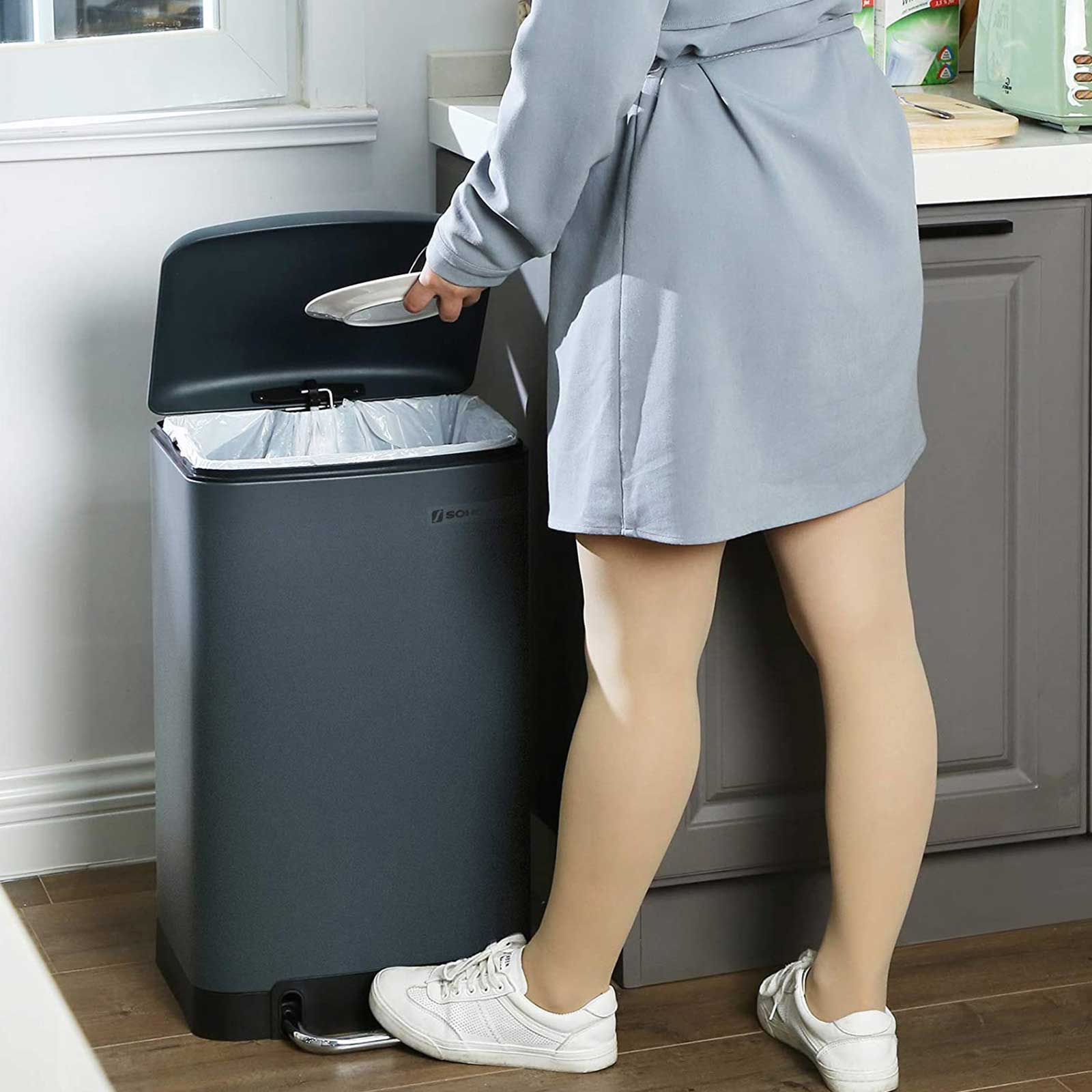 Waste bin - Steel pedal bin - 10 l - With inner bucket and soft close lid - Gray