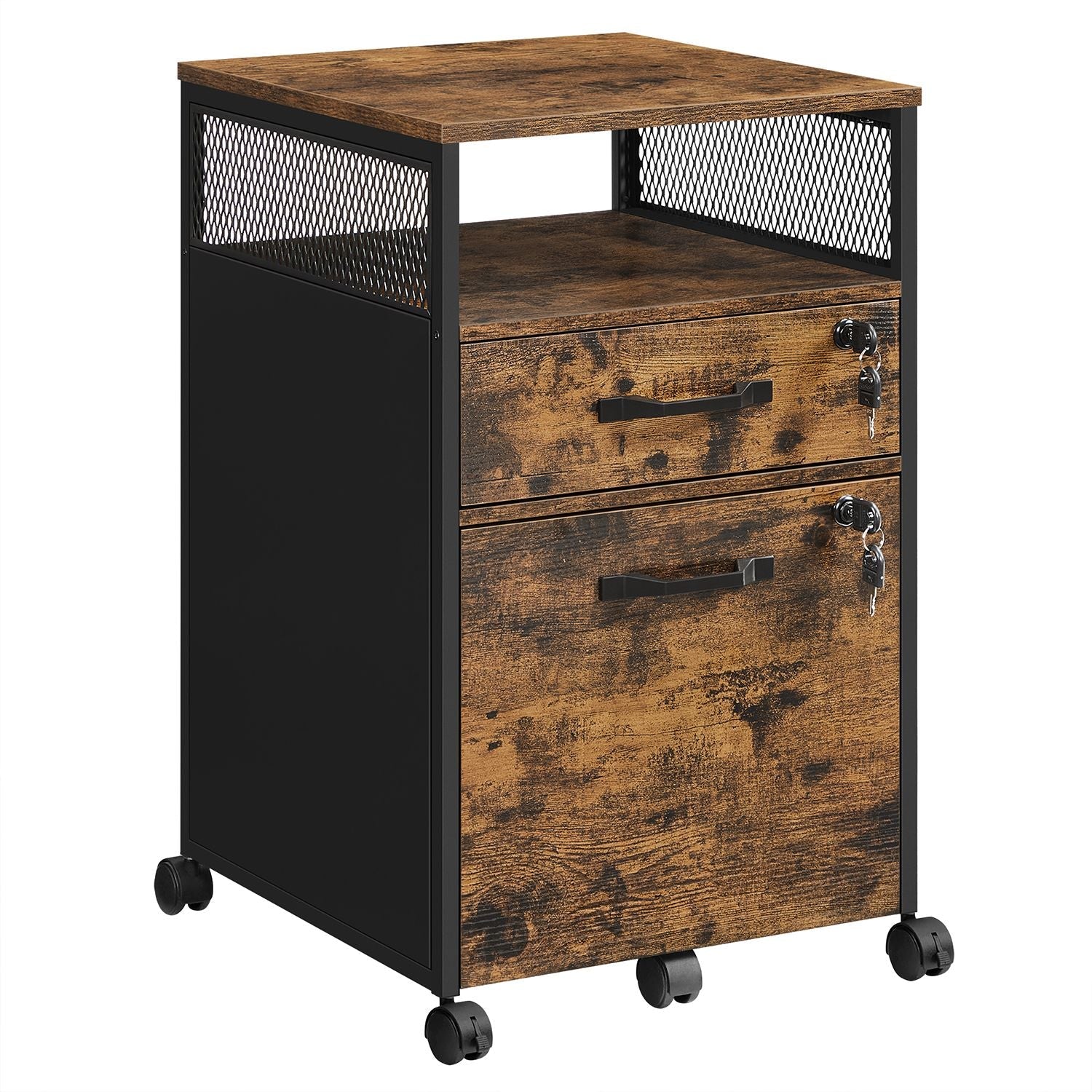Archive cabinet - Office cabinet - With 2 drawers and lock - Wood look - Brown