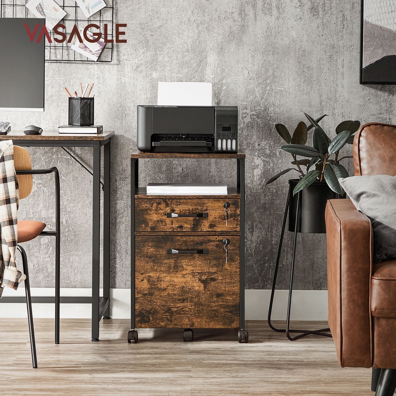 Archive cabinet - Office cabinet - With 2 drawers and lock - Wood look - Brown