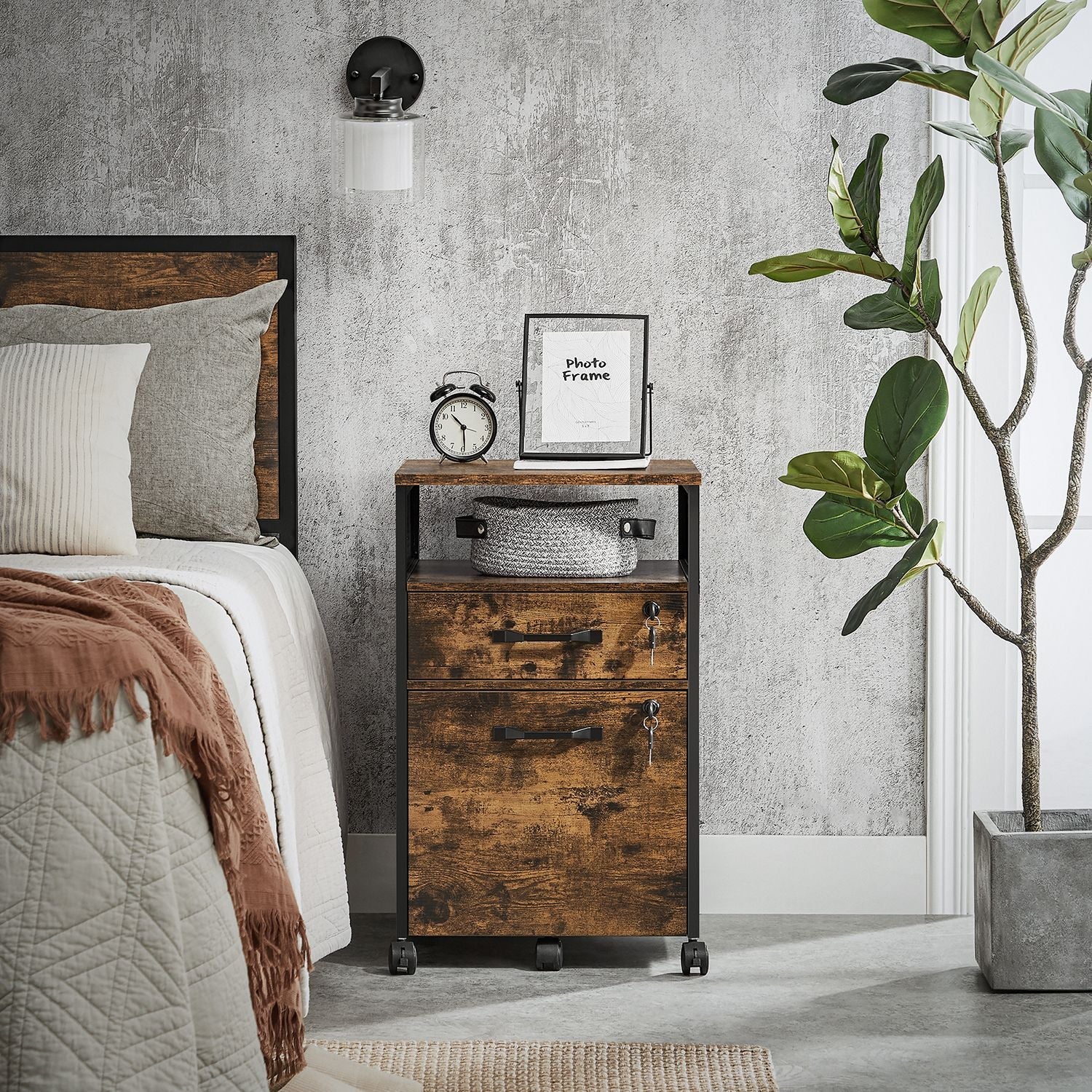 Archive cabinet - Office cabinet - With 2 drawers and lock - Wood look - Brown