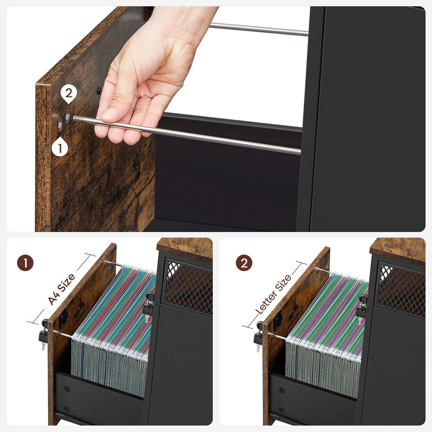 Archive cabinet - Office cabinet - With 2 drawers and lock - Wood look - Brown