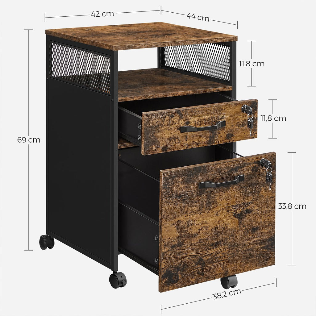 Archive cabinet - Office cabinet - With 2 drawers and lock - Wood look - Brown