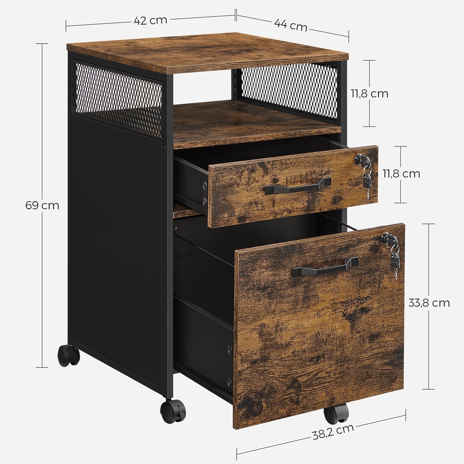 Archive cabinet - Office cabinet - With 2 drawers and lock - Wood look - Brown