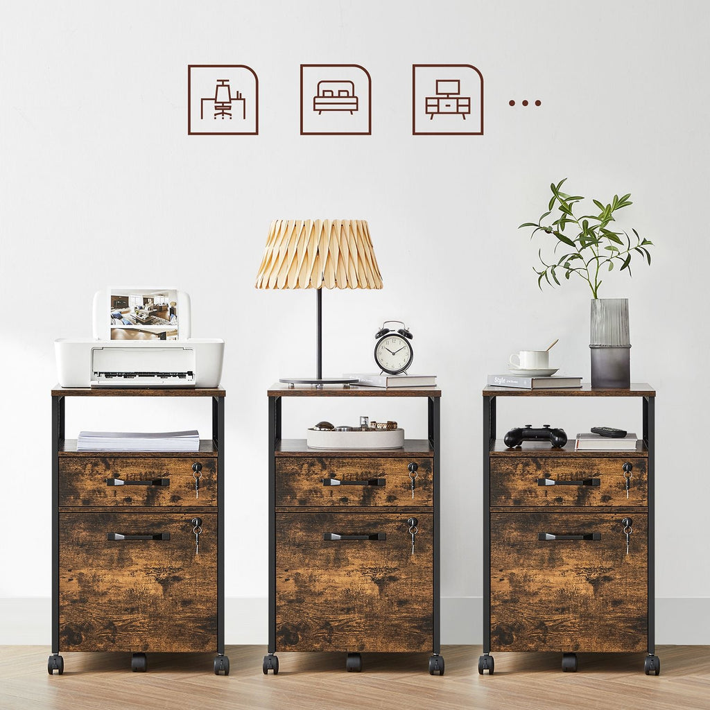 Archive cabinet - Office cabinet - With 2 drawers and lock - Wood look - Brown
