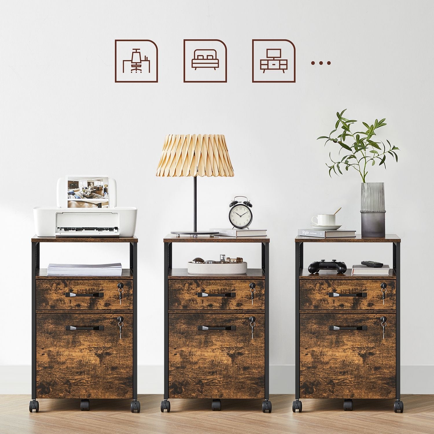 Archive cabinet - Office cabinet - With 2 drawers and lock - Wood look - Brown