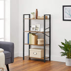 Bookcase - 4 levels - storage rack with steel frame - 120 cm high - Brown/black