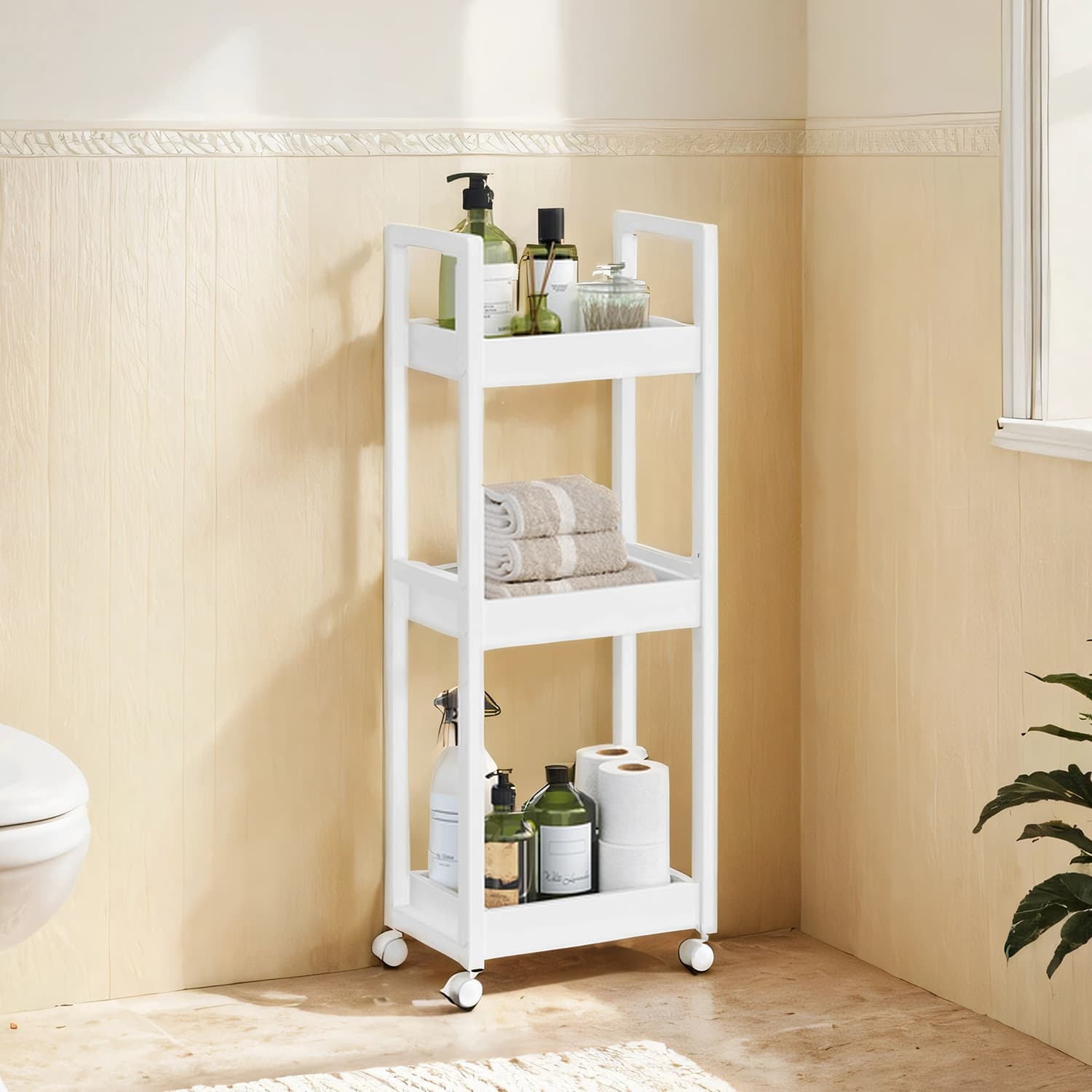 Trolley, bathroom shelf, nisplank bamboo