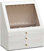Jewelry box - With 3 levels - Sloping glass window - 2 drawers - Storage box for jewelry - Modern - White