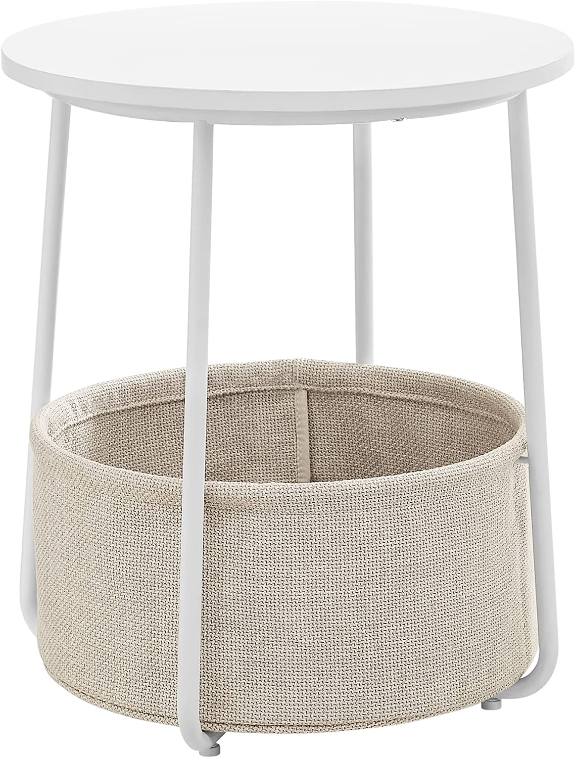 Side table - Round side table - With fabric basket - Modern style - White