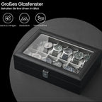 Watch box - with 12 compartments and glass lid, luxury storage box