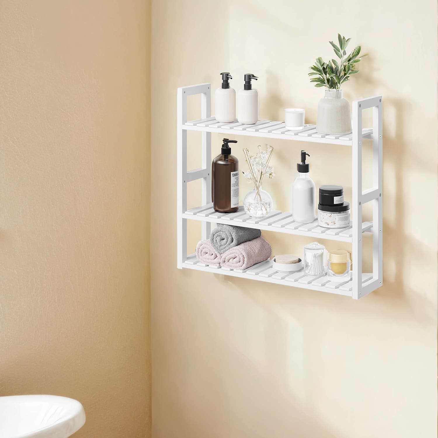 Bathroom shelf, bathroom shelf, plant shelf with 3 adjustable shelves