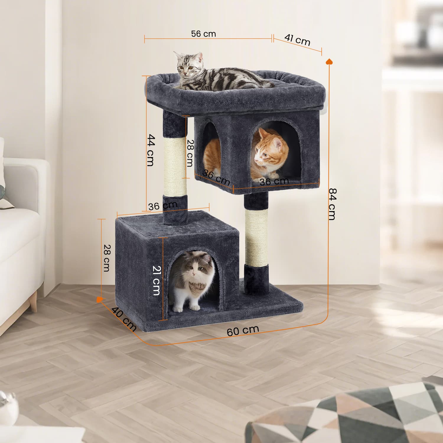 84 cm high scratching post, scratching post for large cats, large viewing platform